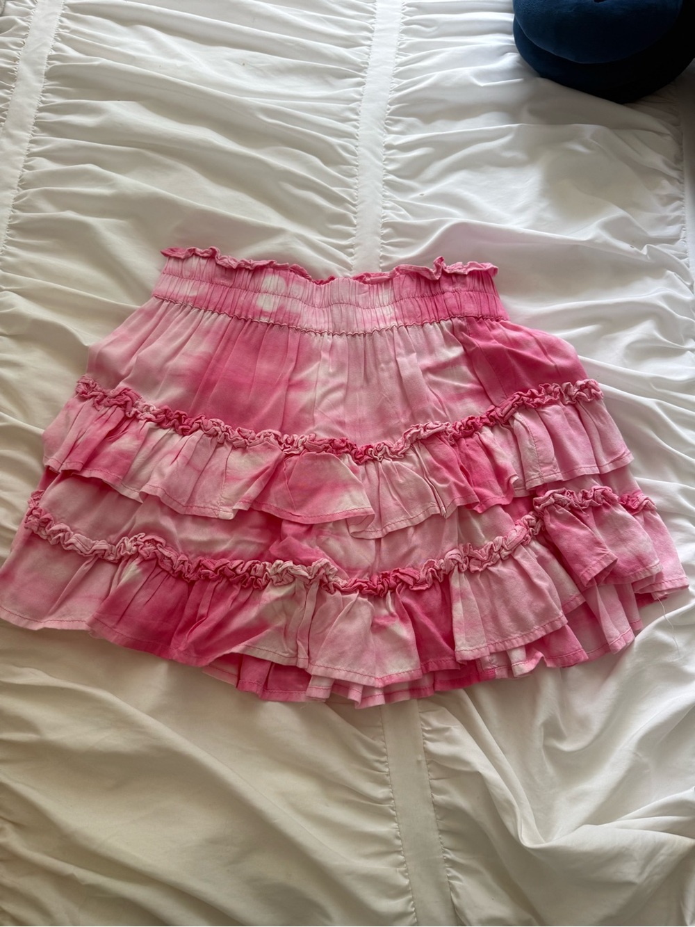 Smocked Ruffle Tie-Dye Mini Skirt in Pink